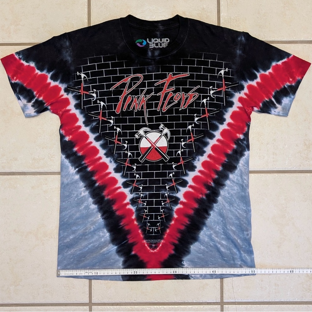 100% Cotton Liquid Blue Pink Floyd The Wall Tie Dye Men’s T-Shirt - Picture 6 of 12